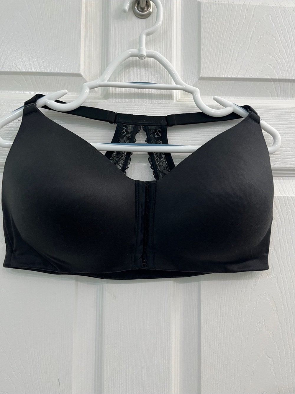 Cacique Lane Bryant Black Satin Lace Front Closure Racerback Women's Plus Bra - Picture 8 of 9